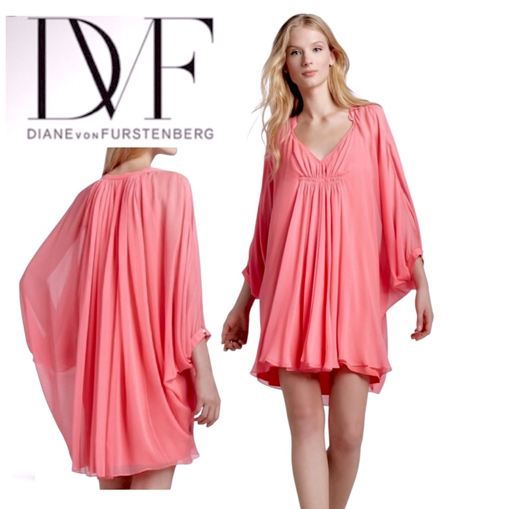 Diane von Furstenberg Fleurette Silk Coral Dress - Size 10